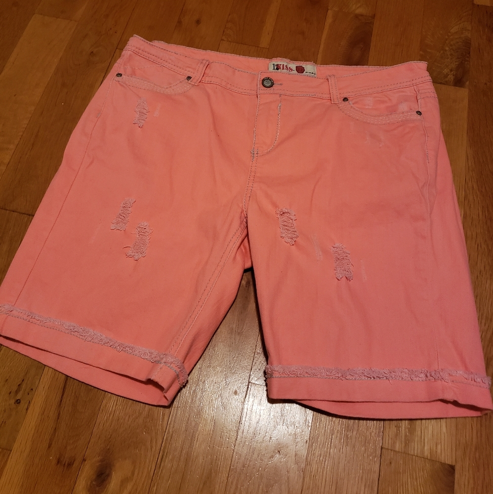 1st KISS  Distressed BERMUDA Jean Orange Shorts